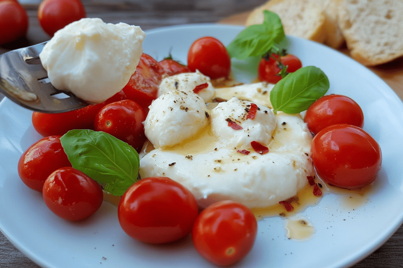 Délicieuse Burrata aux tomates cerises rôties
