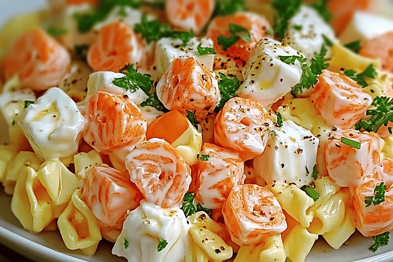 Salade de pâtes au surimi délicieuse