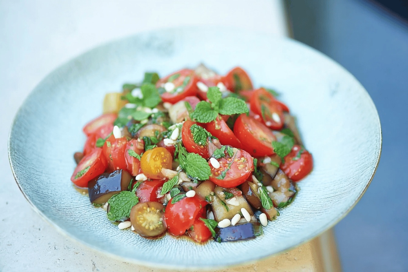 Salade d’aubergine et tomates à la menthe