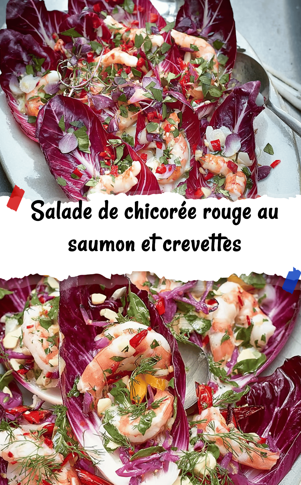 Salade de chicorée rouge au saumon et crevettes
