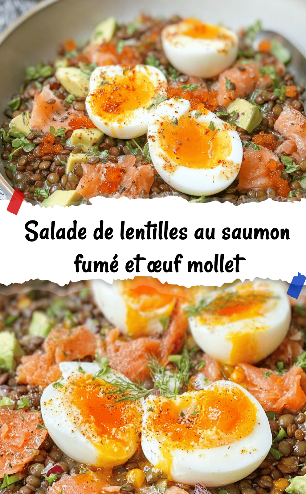 Salade de lentilles au saumon fumé et œuf mollet