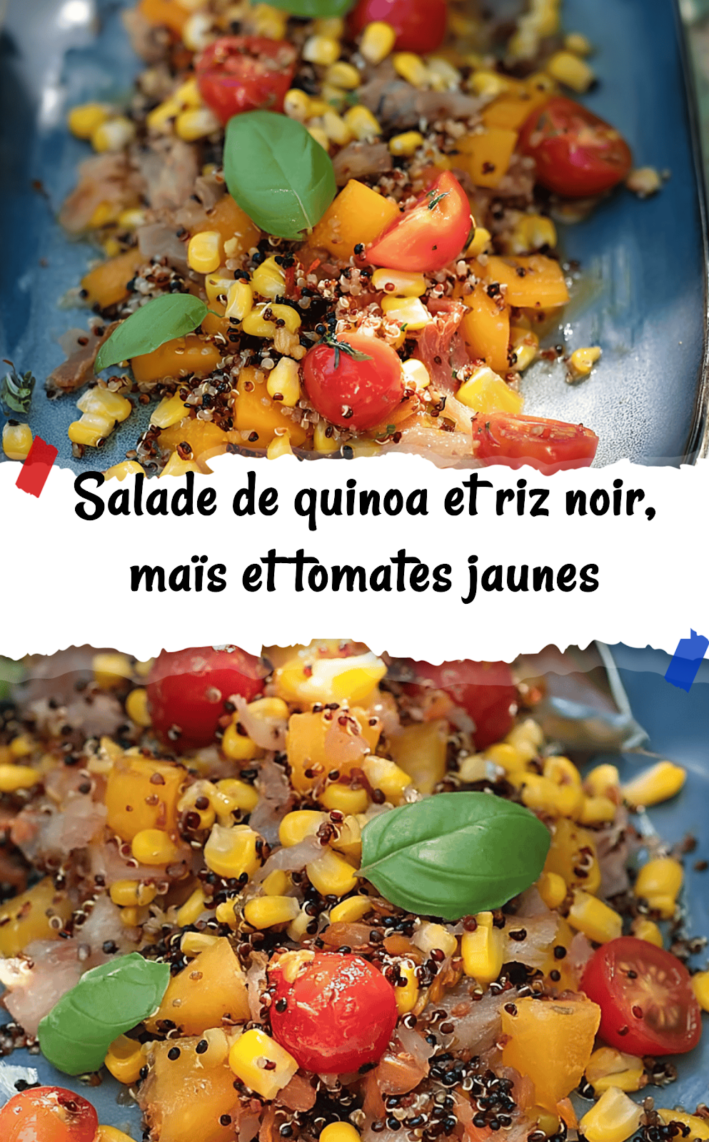 Salade de quinoa et riz noir, maïs et tomates jaunes