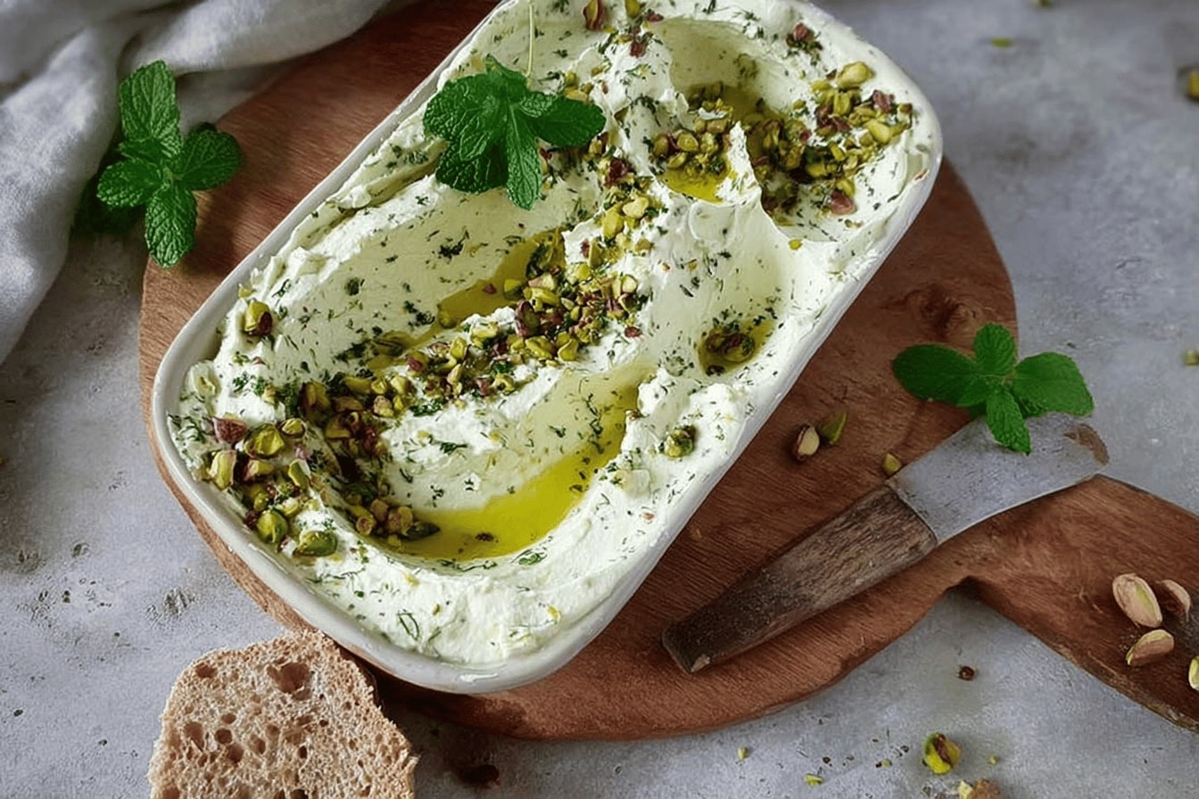 Crème de feta à la menthe et pistache – Recette saine et rapide, incontournable !