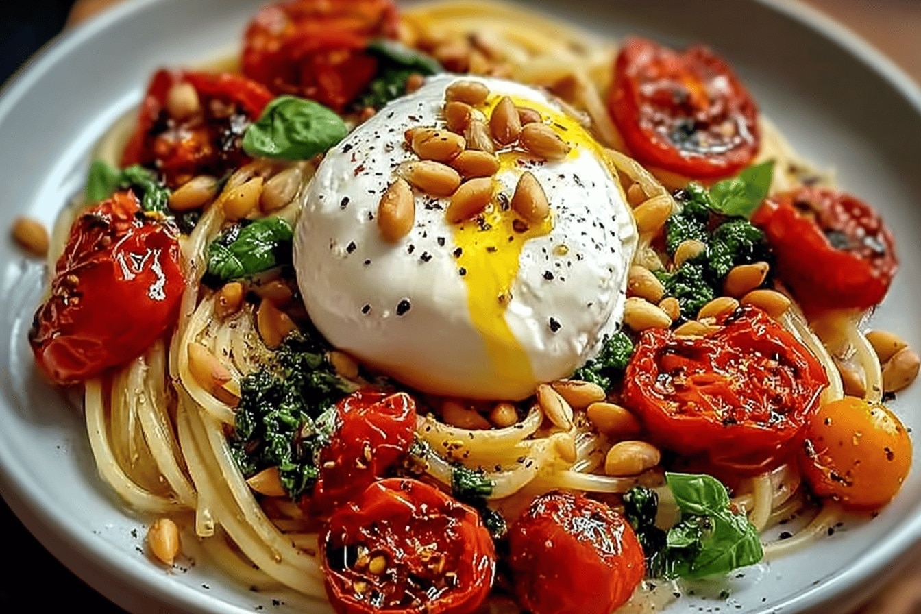 Pâtes au Soleil : Recette Facile et Healthy Burrata, Tomates Confites & Pignons