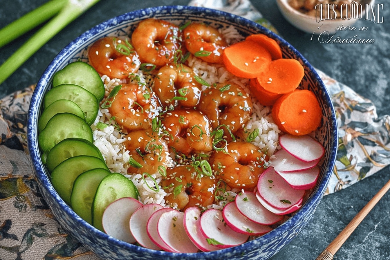 Poke bowl aux crevettes marinées – Recette saine, rapide et familiale à tester !