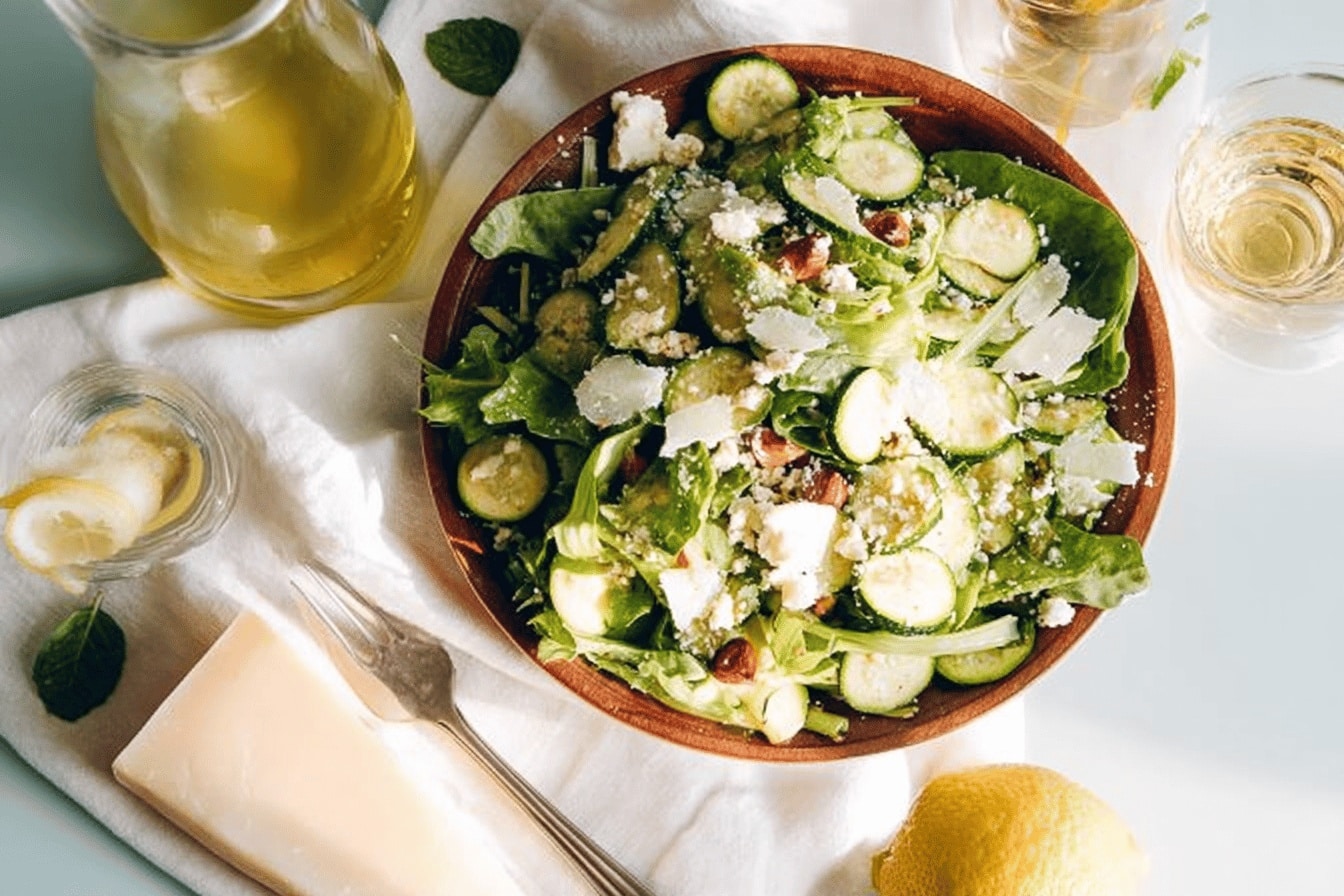 Salade de courgettes, parmesan, noisettes et miel