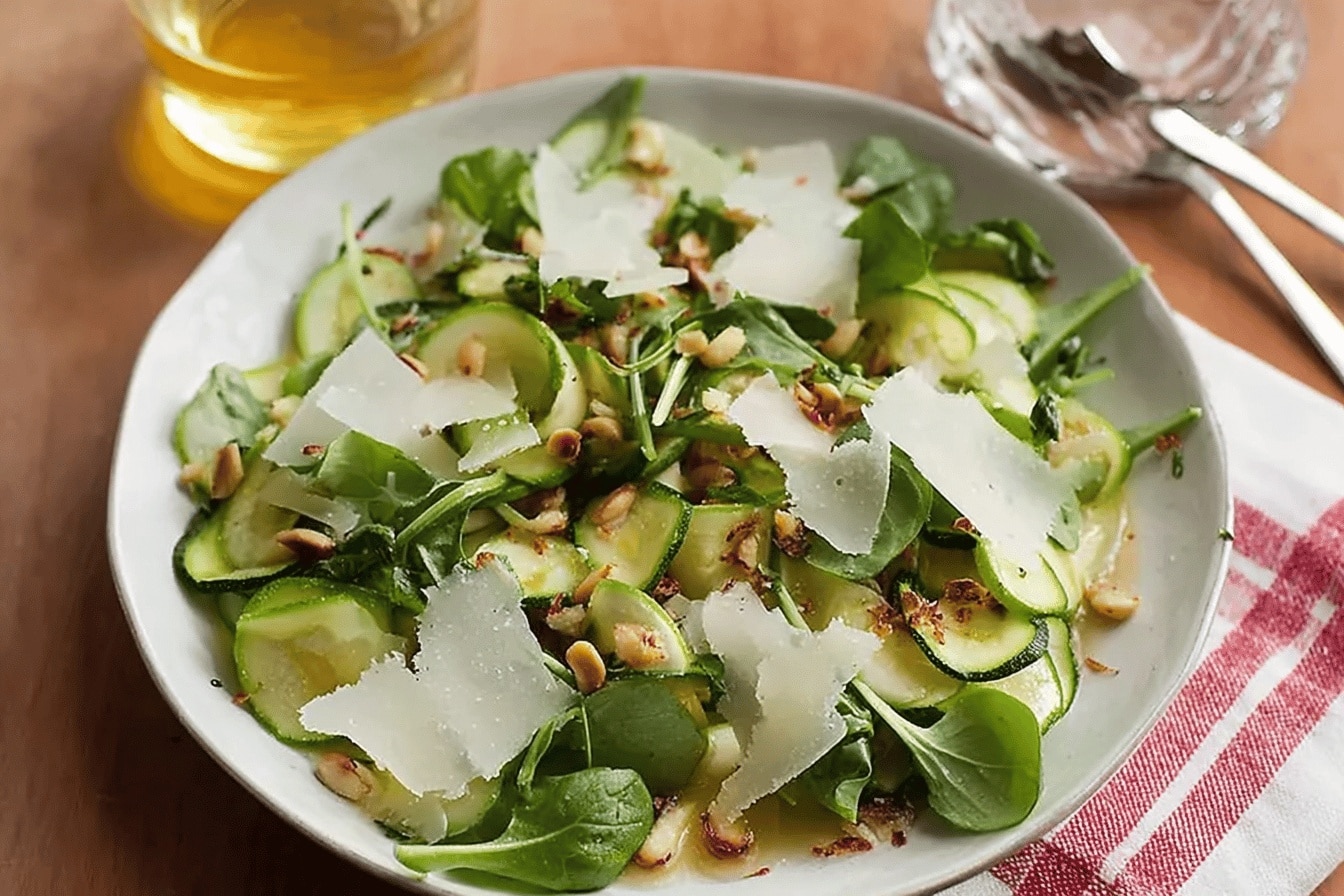 Salade de courgettes râpées à la roquette, au basilic et au parmesan