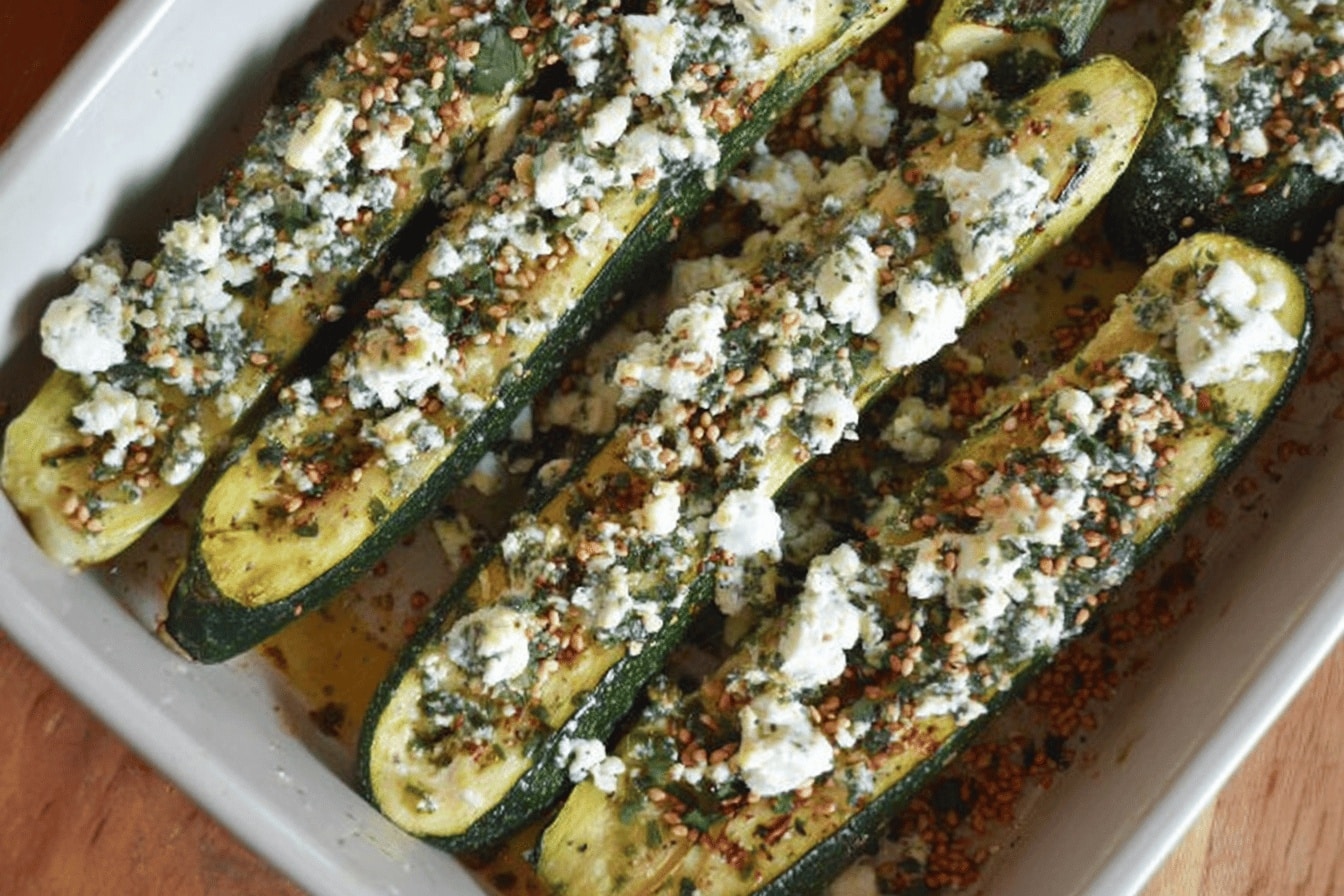 Courgettes rôties feta sésame : recette simple et gourmande