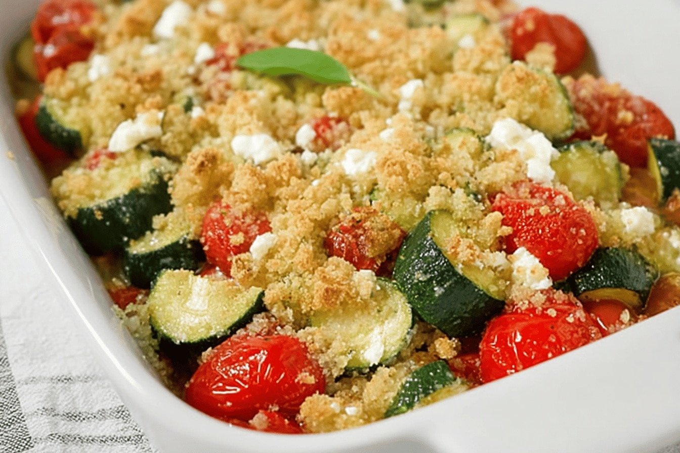 Crumble aux Tomates, Courgettes, Basilic et Chèvre – Recette facile et gourmande