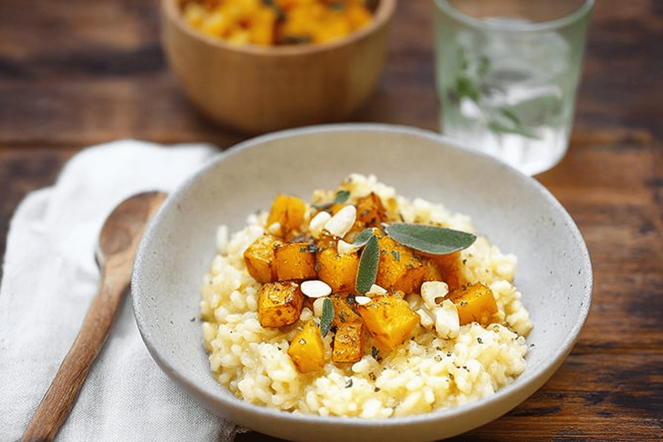 Risotto vegan aux amandes & courge butternut rôtie – Recette facile et saine