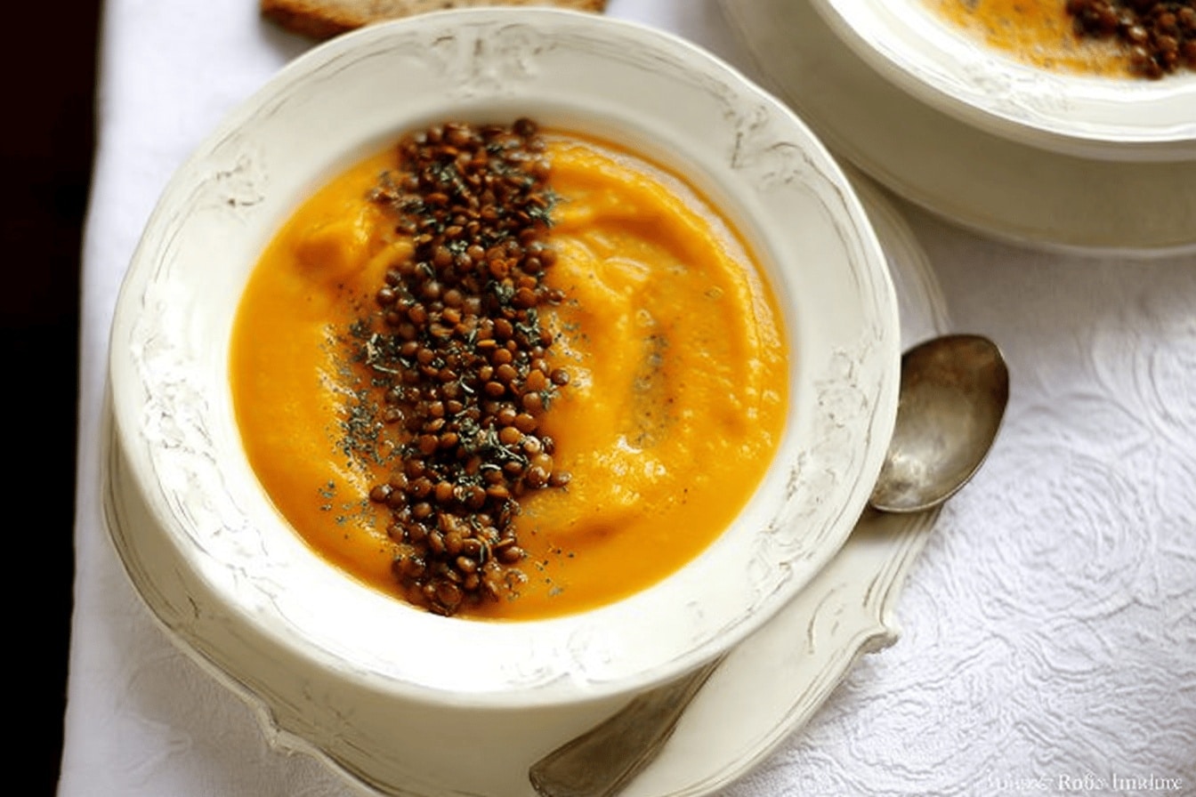 Soupe veloutée de courge butternut à l’orange et lentilles – Recette saine et facile
