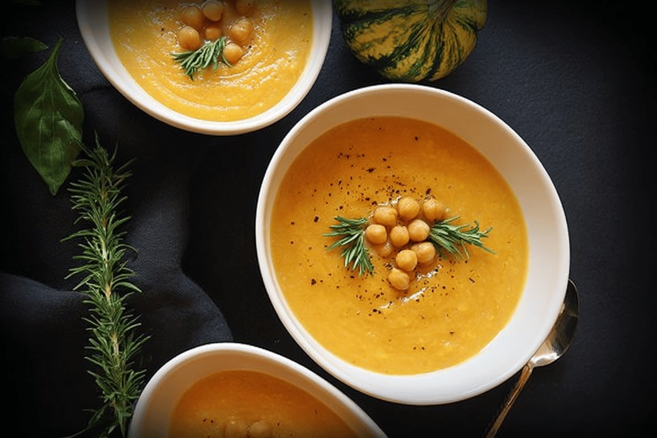 Velouté de pois chiches, courge et romarin – Recette facile, saine et réconfortante
