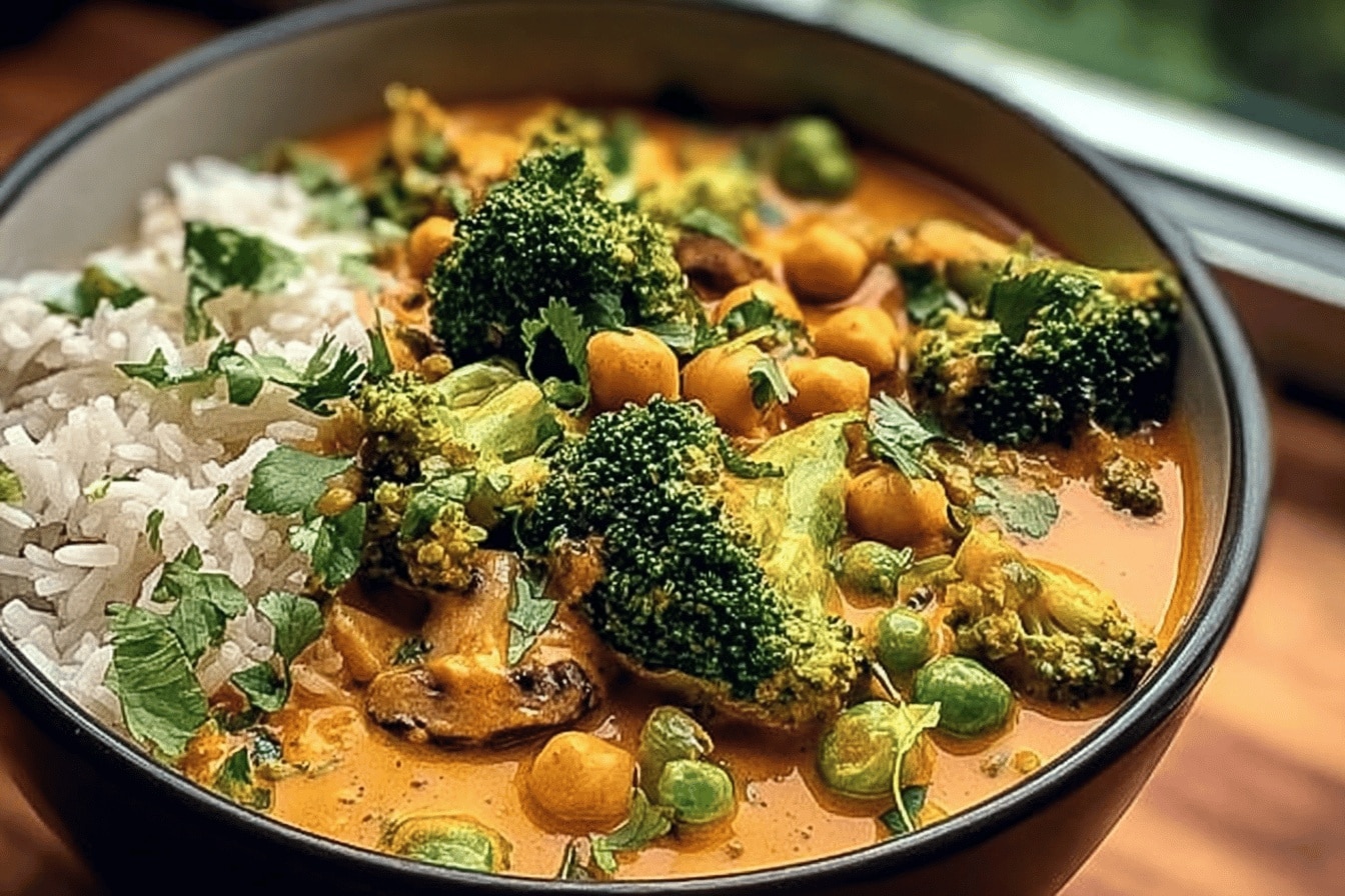 curry végétarien brocoli pois chiche champignon