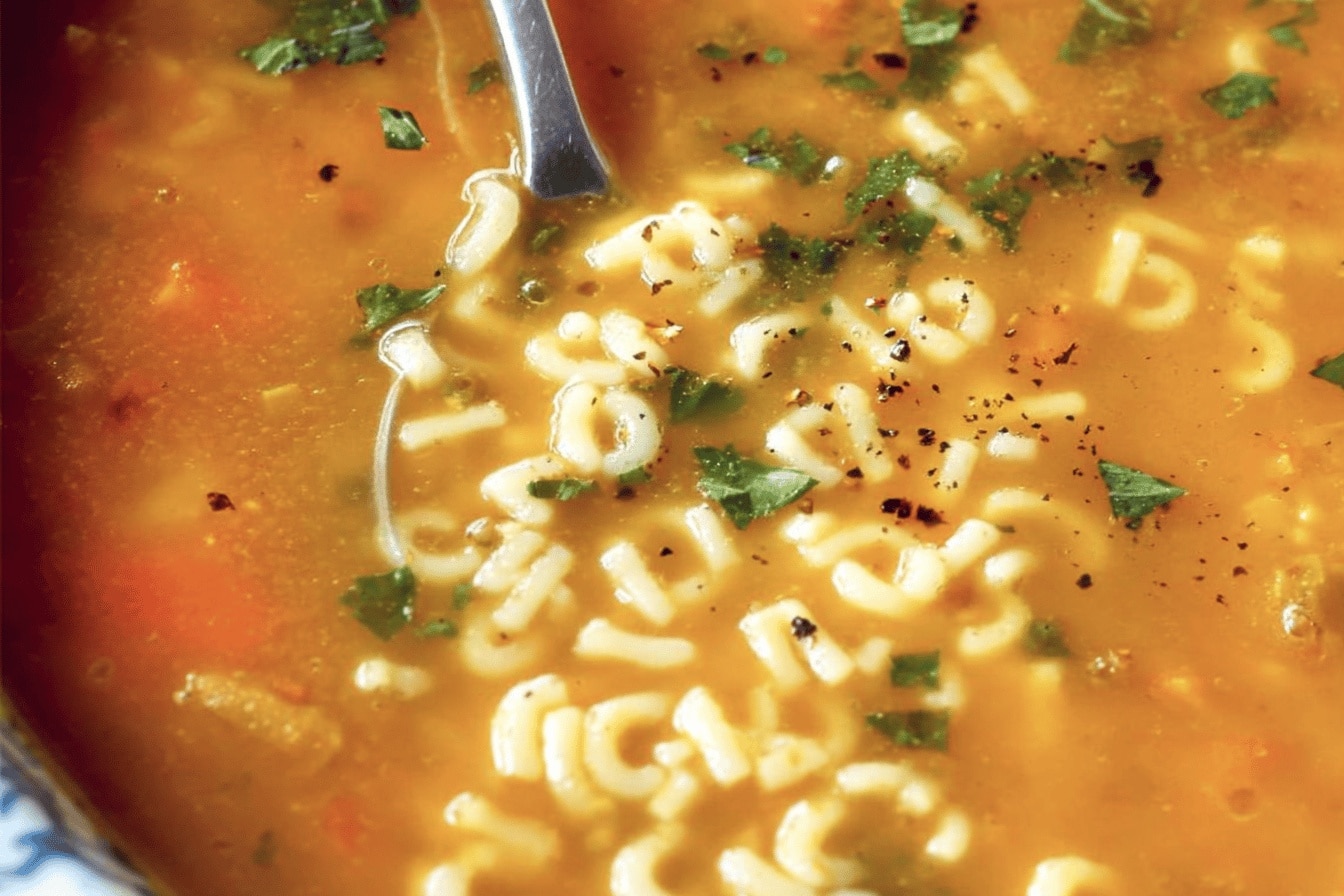 soupe alphabet au bouillon légumes lentilles