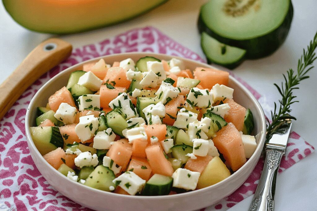 Salade fraîcheur melon concombre feta