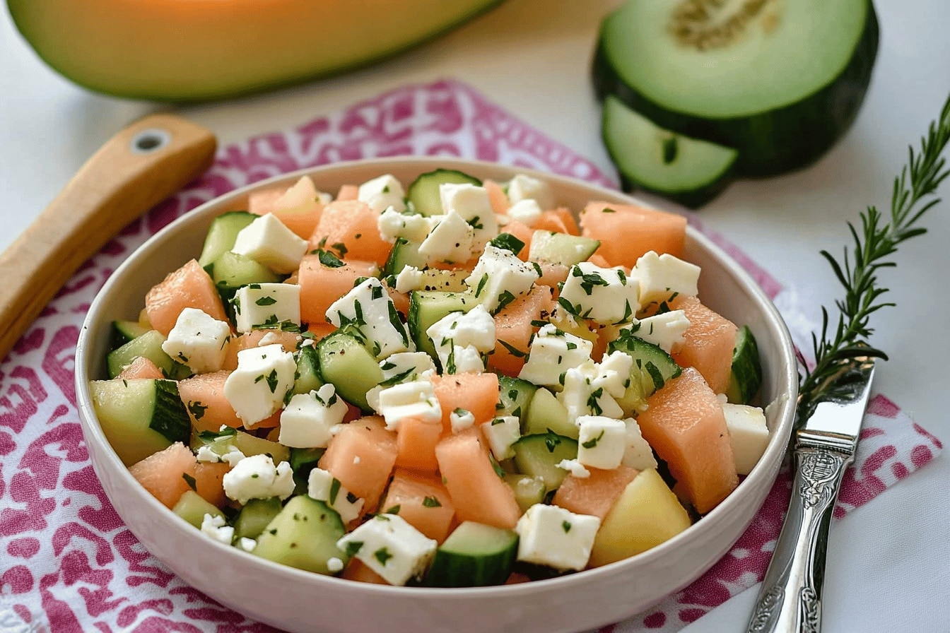 Salade fraîcheur melon concombre feta
