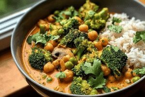 curry végétarien brocoli pois chiche champignon