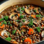 ragoût végétalien aux lentilles et champignons
