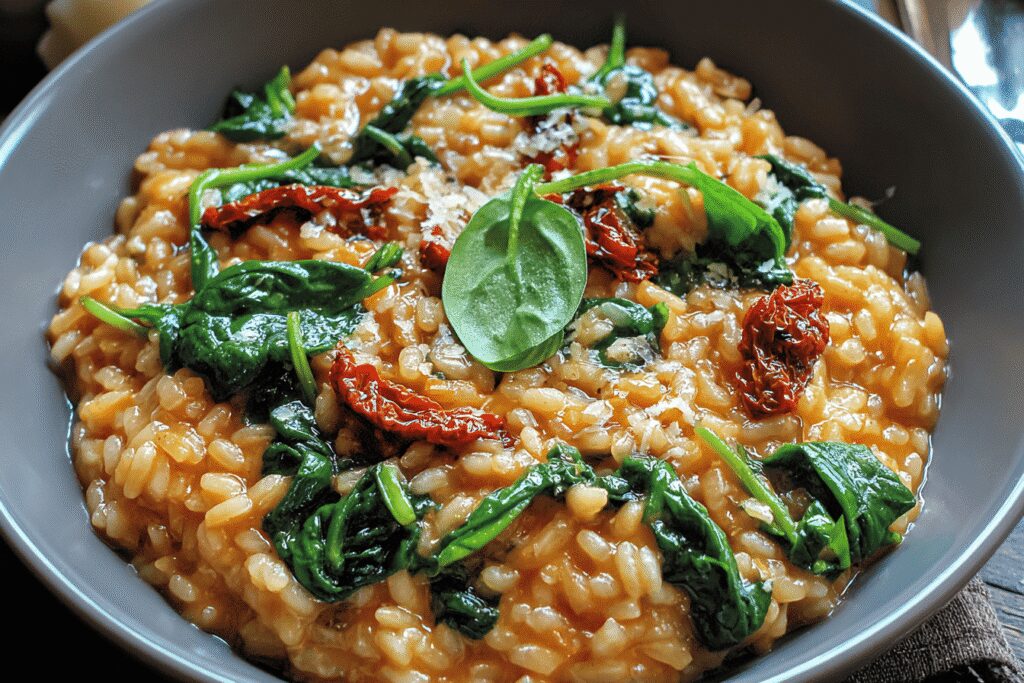 risotto aux tomate séchée et épinard frais