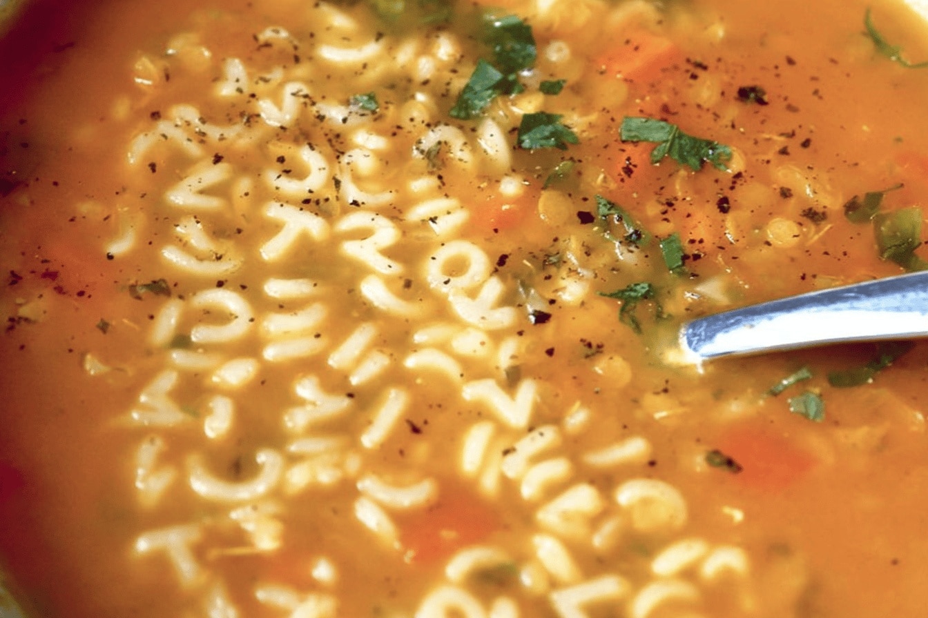 soupe alphabet au bouillon légumes lentilles